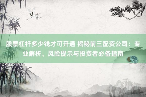 股票杠杆多少钱才可开通 揭秘前三配资公司：专业解析、风险提示与投资者必备指南